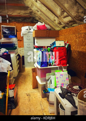 Attic Storage in Residential Home, USA Stock Photo