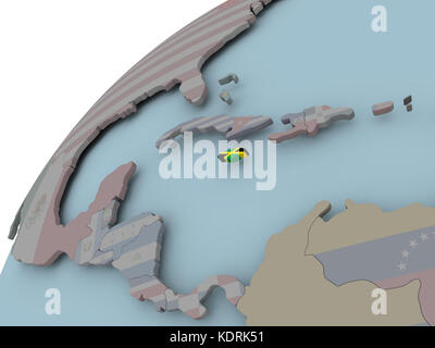 Jamaica on political globe with embedded flags. 3D illustration. Stock Photo