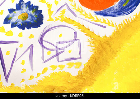 blue violet and Yellow Abstract Art Painting Stock Photo