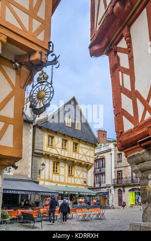 France, Brittany, Morbihan, Vannes, medieval timber-framed old town houses at Place Henri IV