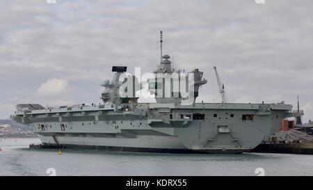 HMS Queen Elizabeth  - Aircraft Carrier the most advanced warship in the Royal Navy Fleet at Portsmouth Navel Base Stock Photo