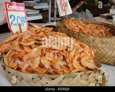 Ver-o-peso market, large dried shrimp in baskets Stock Photo