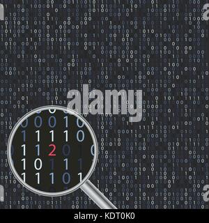 Vector software bug on screen with binary code. Stock Vector