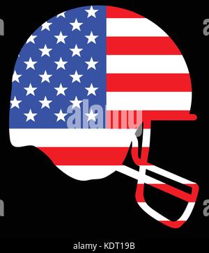 Outline sketch silhouette of a football helmet in blue set on a Stars and Stripes background Stock Vector
