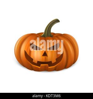 Realistic pumpkin head jack lantern icon closeup isolated on white background. Halloween Symbol. Design template, stock vector illustration, eps10 Stock Vector