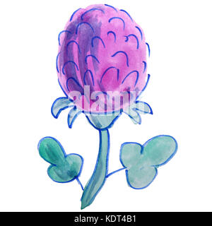 drawing kids watercolor clover flower on a white background Cart Stock Photo