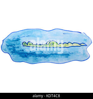 watercolor drawing kids cartoon crocodile on a white background Stock Photo