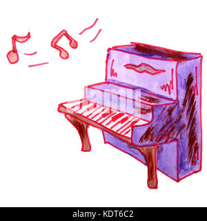 watercolor drawing a children cartoon piano on a white backgroun Stock Photo