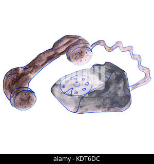 watercolor drawing kids cartoon phone on a white background Stock Photo