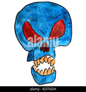watercolor drawing kids cartoon skull on a white background