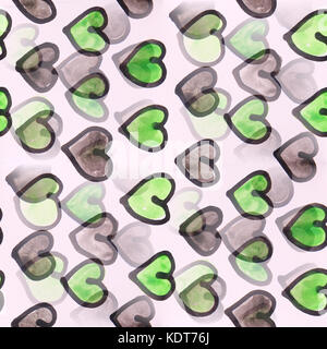 seamless Colour hearts on a white background watercolor  artist wallpaper modern texture of handmade ornament Stock Photo