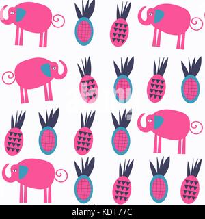Vivid abstract nature elephants seamless pattern. It is located in swatch menu, vector illustration. Adorable image, background Stock Vector