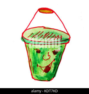 bucket cartoon drawing watercolor isolated on white background Stock Photo