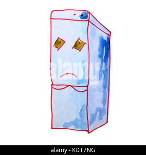 refrigerator watercolor drawing isolated on white background Stock Photo