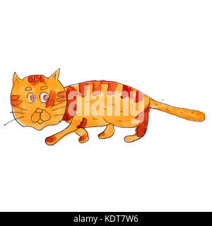 watercolor drawing cartoon cat isolated on white background Stock Photo