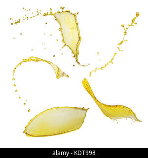 Splendid collection of flying oil splashes and drops isolated over white background Stock Photo