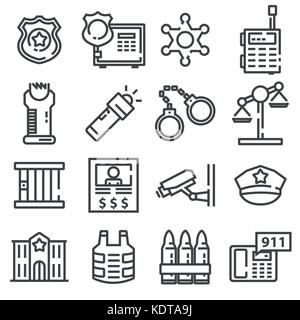 Police line icon set. Security agency isolated vector illustration. On white background. Stock Vector