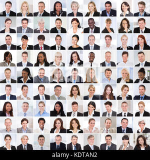 Collage Of Diverse Multi-ethnic And Mixed Age Smiling Business People Team Stock Photo