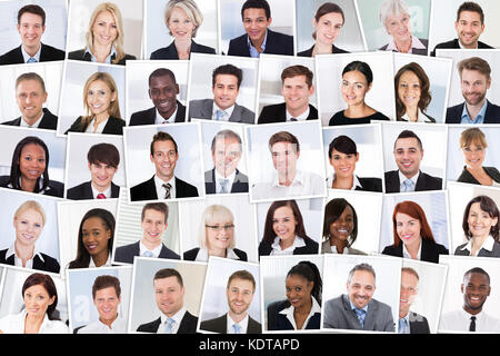 Collage Of Smiling Multiethnic Business People Group Stock Photo