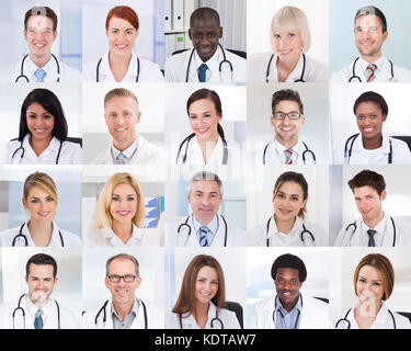 Collage Of Smiling Group Of Doctors With Different Multiethnic Stock Photo