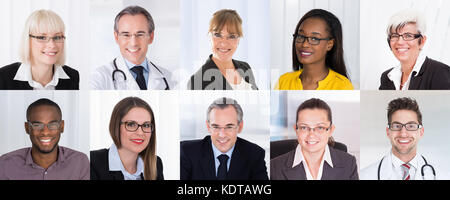 Portrait Of Smiling Diverse People Group With Different Professions Stock Photo