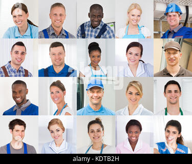 Collage Of Male And Female Workers Of Different Profession With Diverse Multi-ethnicity Stock Photo