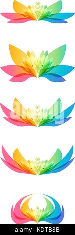 Set colorful flower head on white background, different shapes of the same flower Stock Vector