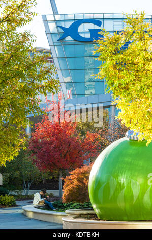 The colorful courtyard of downtown Atlanta's Pemberton Place between the Georgia Aquarium and The World of Coca-Cola. (USA) Stock Photo