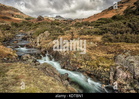Landscape Image of Waterfalls Near Little Langdale, lake District, Cumbria, England, UK Stock Photo