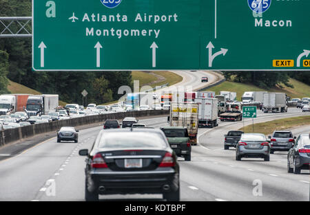 Heavy traffic on Atlanta, Georgia's I-285 at the split for I-675. Stock Photo