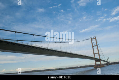 Humber Suspension Bridge, crossing the River Humber Estuary, Between North Lincolnshire and East Yorkshire, England, UK Stock Photo