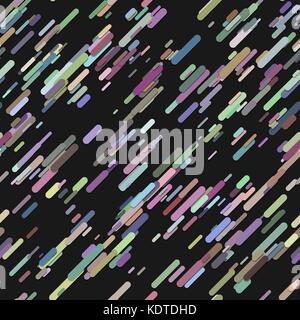 Seamless geometrical random diagonal stripe pattern background - vector design from rounded stripes on black background Stock Vector