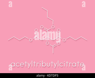 Acetyl tributyl citrate (ATBC) plasticizer molecule. Biodegradable alternative to phthalate plasticizers. Skeletal formula. Stock Photo