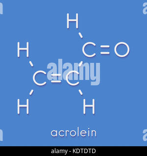 Acrolein (propenal) molecule. Toxic molecule that is formed when fat or oil is heated and is present in e.g. french fries. Skeletal formula. Stock Photo