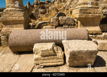 Close up of granite and sandstone stone types, Roman city of Jerash, ancient Gerasa, archeological site, Jordan, Middle East Stock Photo