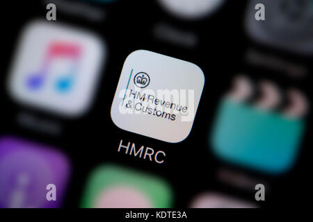 A close-up shot of the logo representing the HMRC app icon, as seen on the screen of a smart phone (Editorial use only) Stock Photo