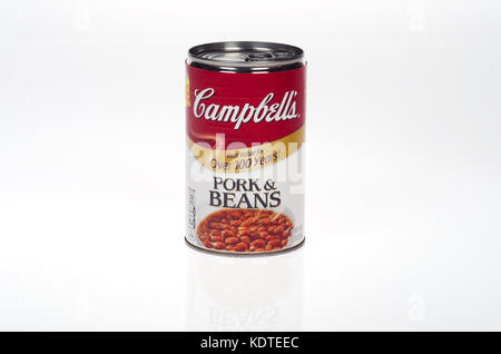 Tin of Campbell’s Pork and Beans on white background, cutout USA Stock Photo