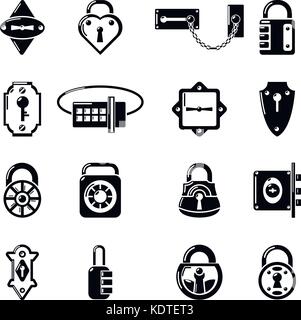 Lock door types icons set, simple style Stock Vector