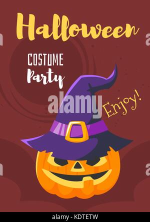 Vector cartoon style  Halloween poster design template with holiday symbols pumpkin. Stock Vector