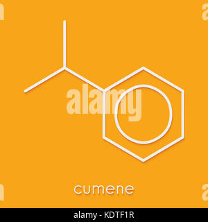 Cumene (isopropylbenzene) aromatic hydrocarbon molecule. Atoms are ...