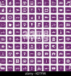 100 parking icons set grunge purple Stock Vector