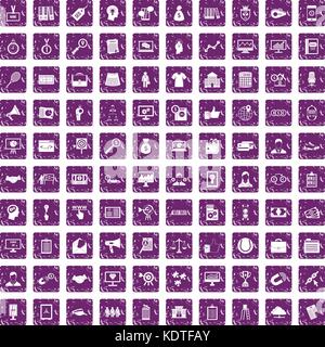 100 partnership icons set grunge purple Stock Vector