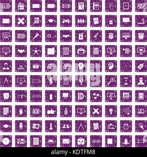 100 plan icons set grunge purple Stock Vector