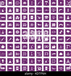 100 plant icons set grunge purple Stock Vector