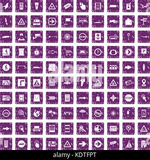 100 pointers icons set grunge purple Stock Vector