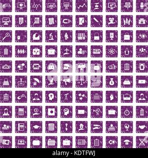 100 portfolio icons set grunge purple Stock Vector