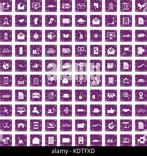 100 post and mail icons set grunge purple Stock Vector
