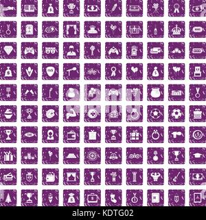 100 premium icons set grunge purple Stock Vector