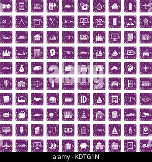 100 private property icons set grunge purple Stock Vector