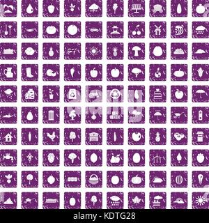 100 productiveness icons set grunge purple Stock Vector